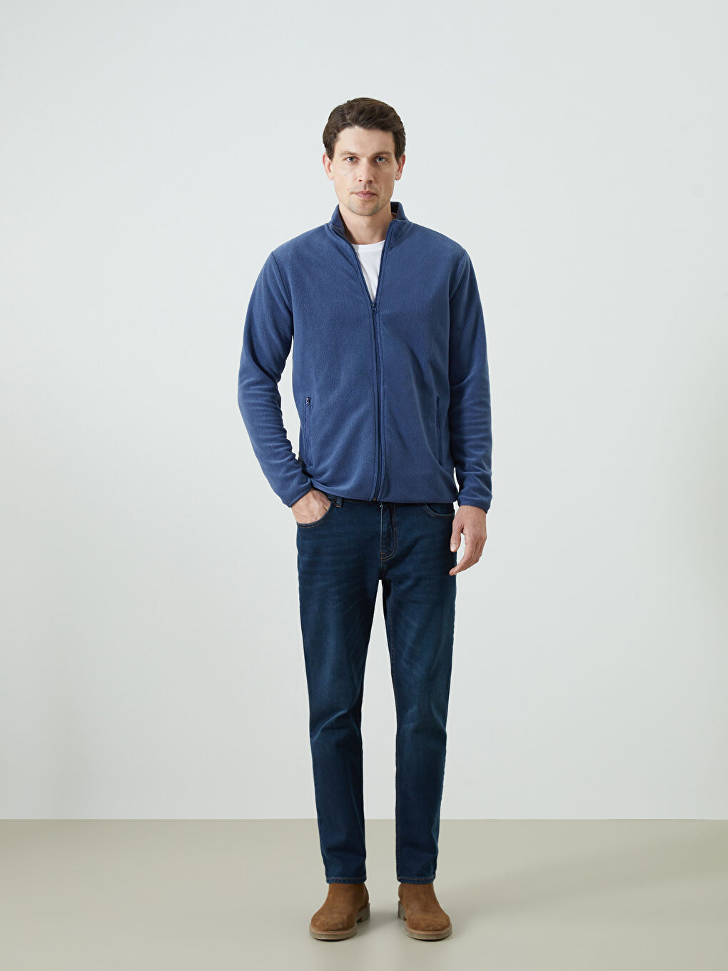 Standing Collar Long Sleeve Polar Men's Zippered Sweatshirt-1