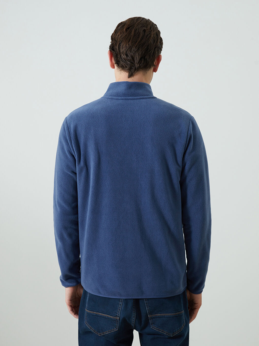 Standing Collar Long Sleeve Polar Men's Zippered Sweatshirt-3