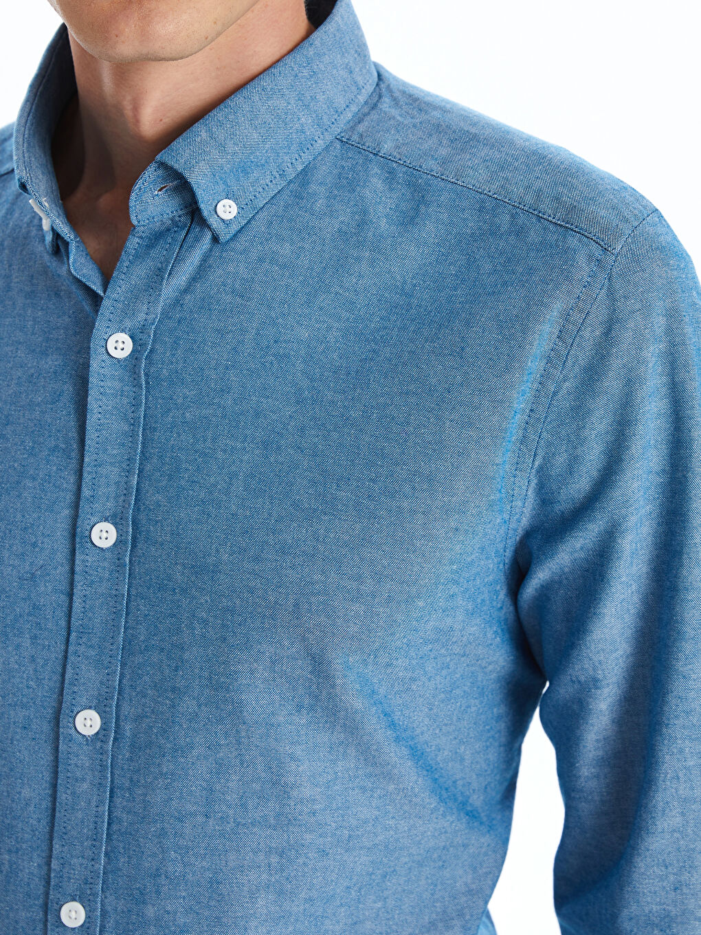 Schmal Geschnittenes Langarm Oxford-Herrenhemd-2