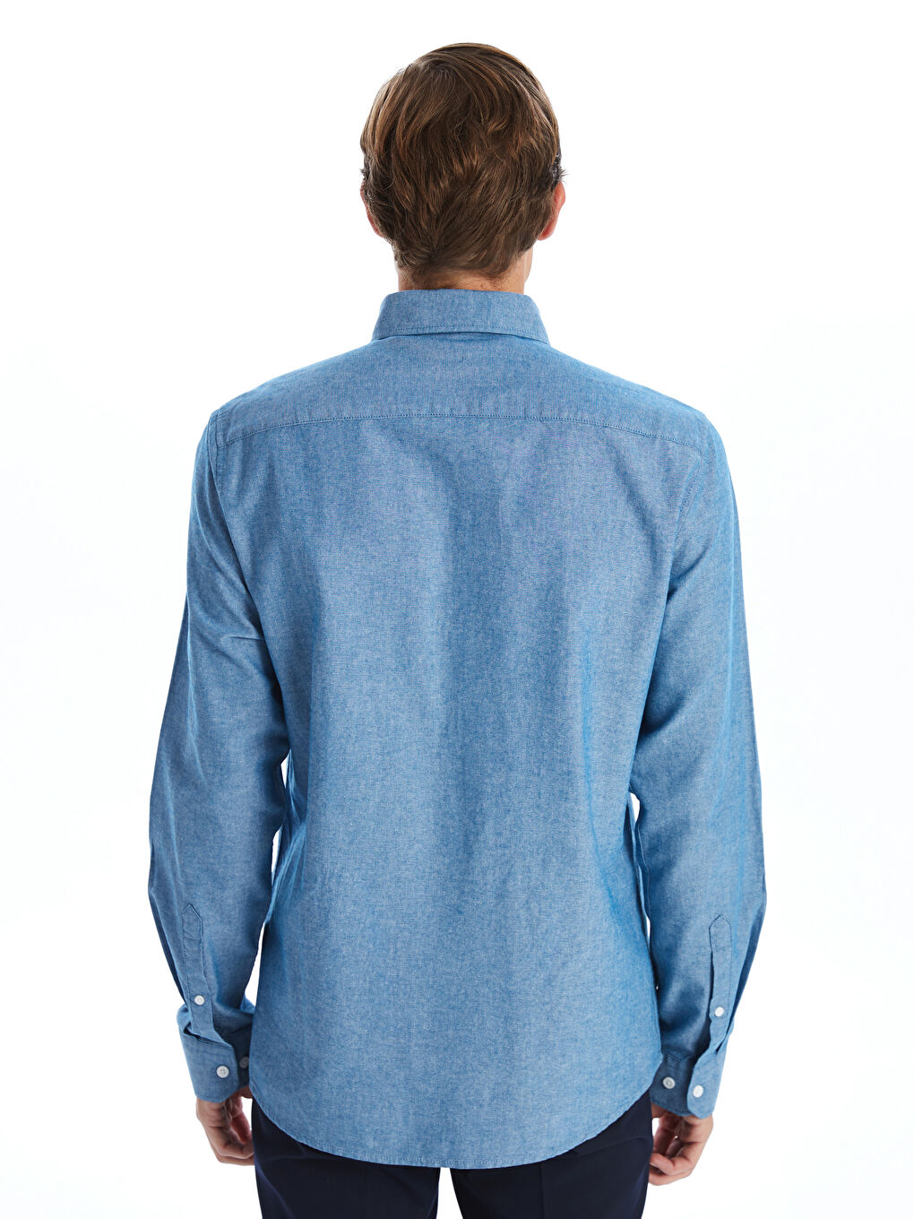 Schmal Geschnittenes Langarm Oxford-Herrenhemd-3