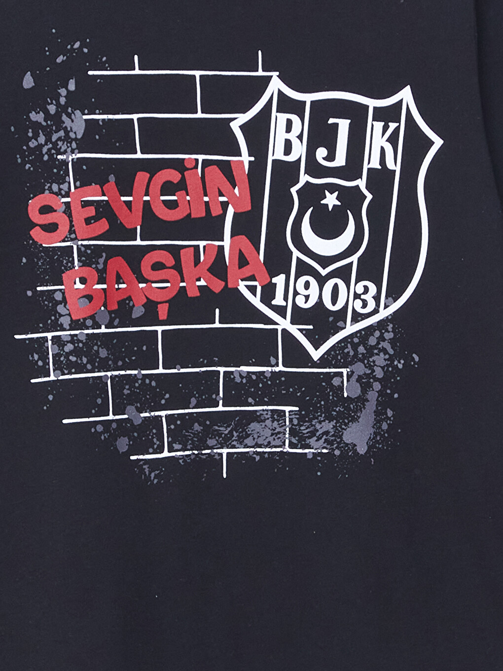 Siyah Bisiklet Yaka Beşiktaş Baskılı Erkek Çocuk Pijama Üst-2