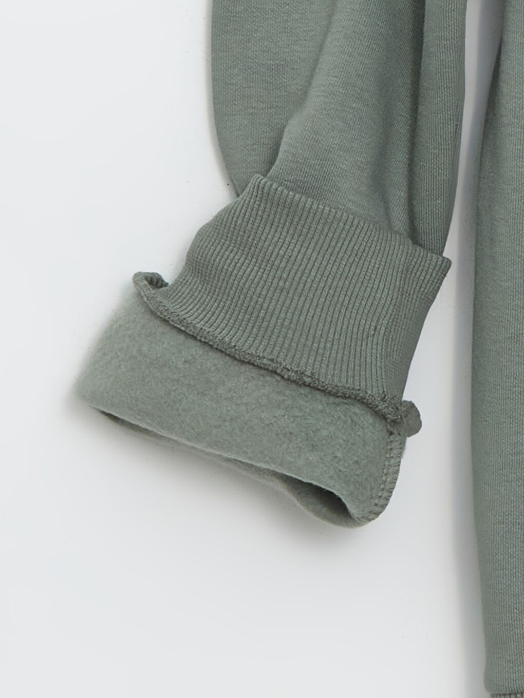 Haki Dik Yaka Uzun Kollu Erkek Kalın Sweatshirt-5