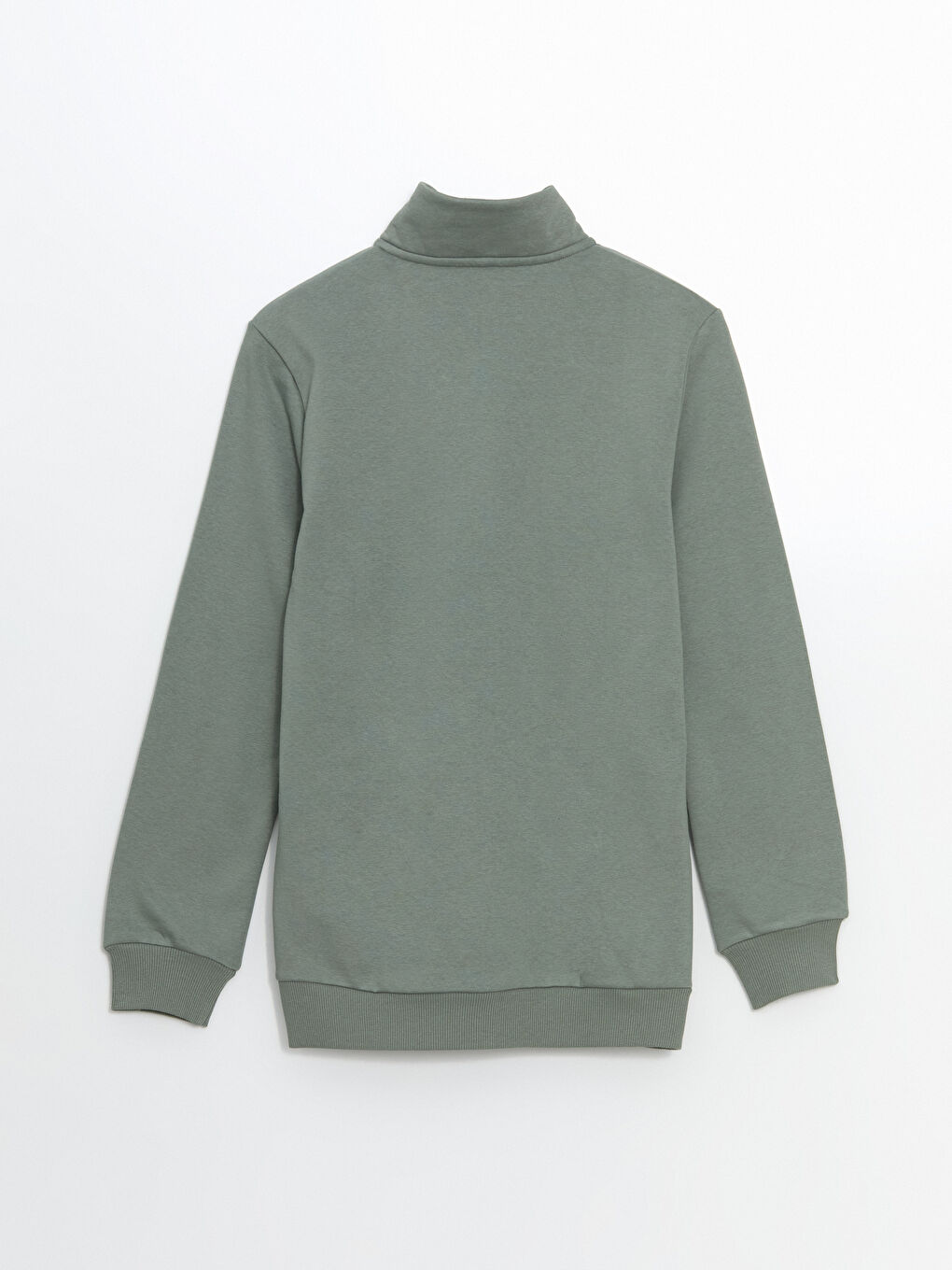 Haki Dik Yaka Uzun Kollu Erkek Kalın Sweatshirt-6