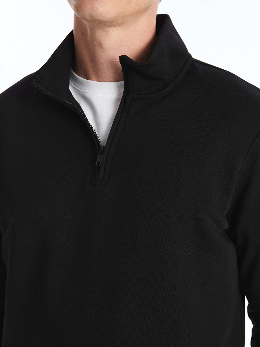 Siyah Dik Yaka Uzun Kollu Erkek Kalın Sweatshirt-7