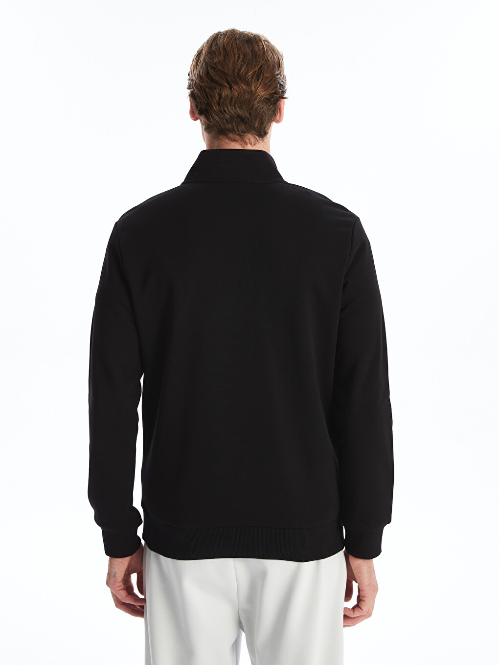 Siyah Dik Yaka Uzun Kollu Erkek Kalın Sweatshirt-8