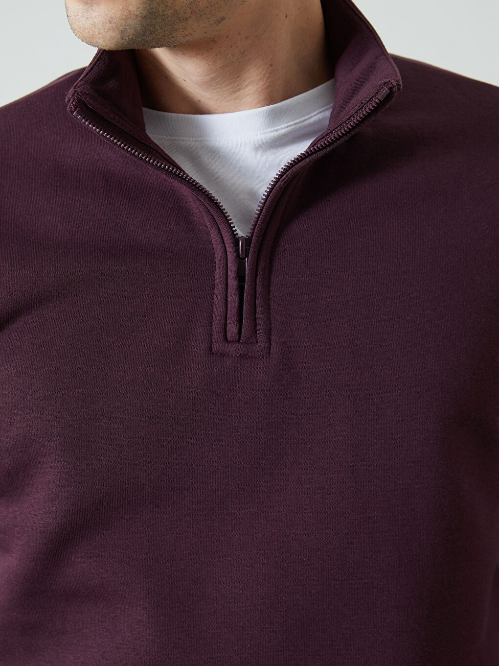 Mürdüm Dik Yaka Uzun Kollu Erkek Kalın Sweatshirt-2