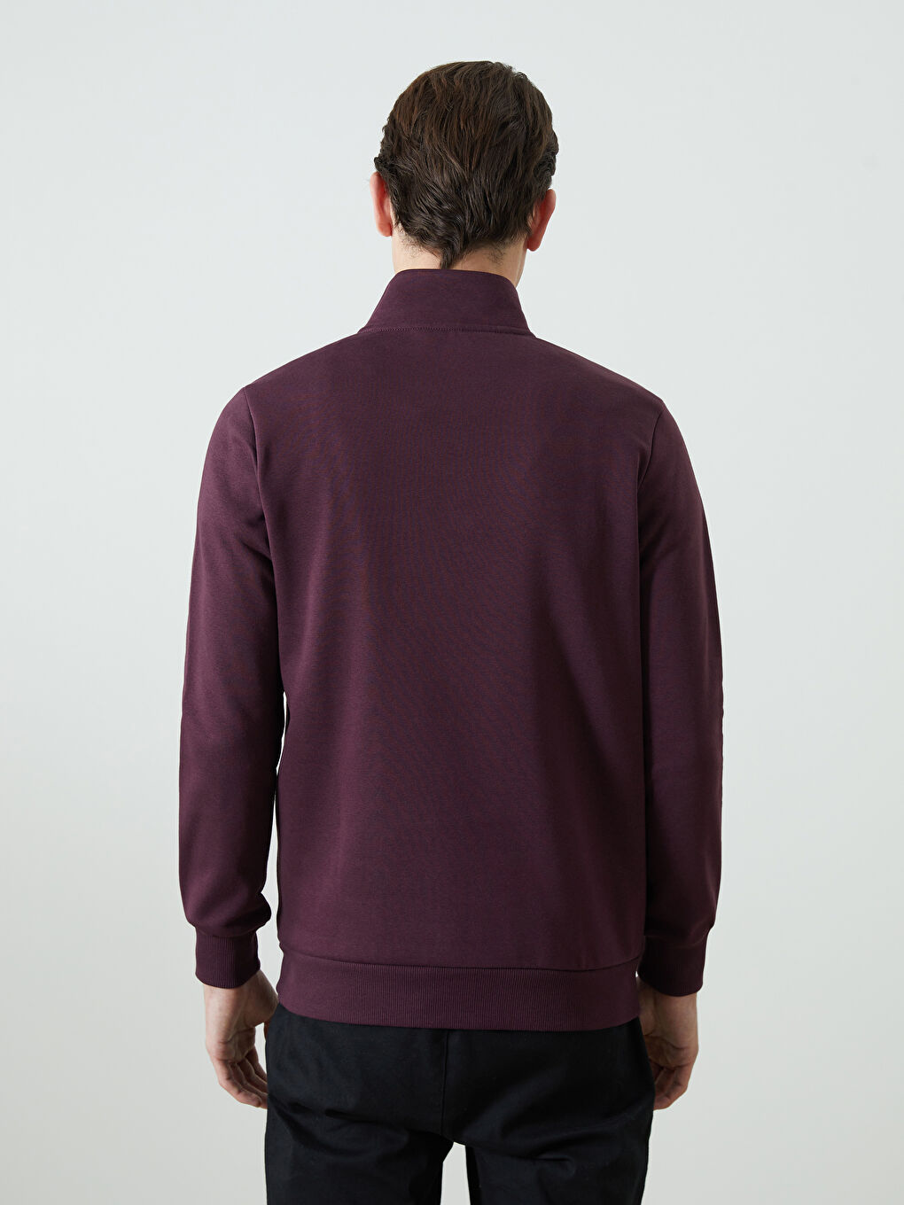 Mürdüm Dik Yaka Uzun Kollu Erkek Kalın Sweatshirt-3