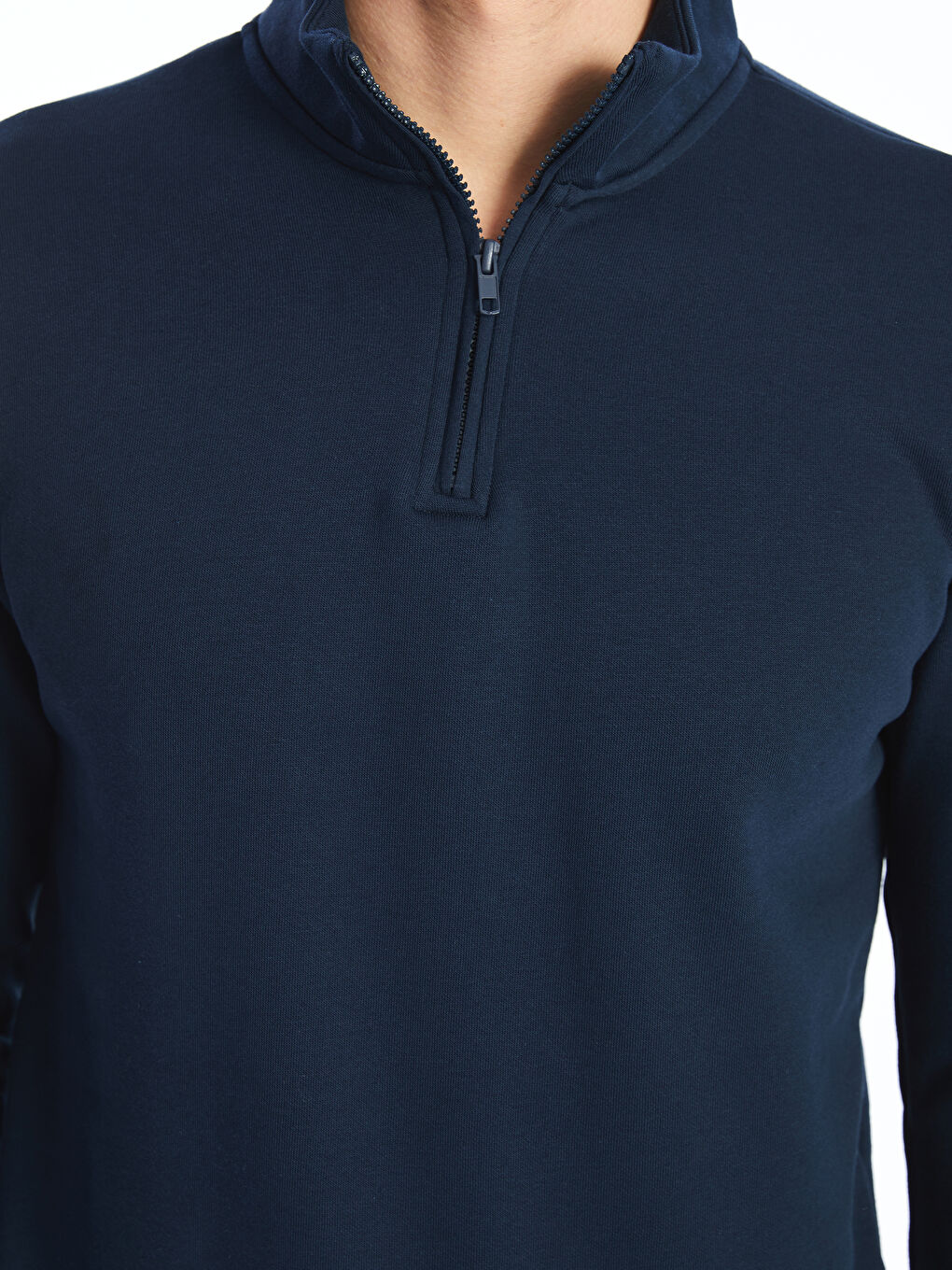 Lacivert Dik Yaka Uzun Kollu Erkek Kalın Sweatshirt-2