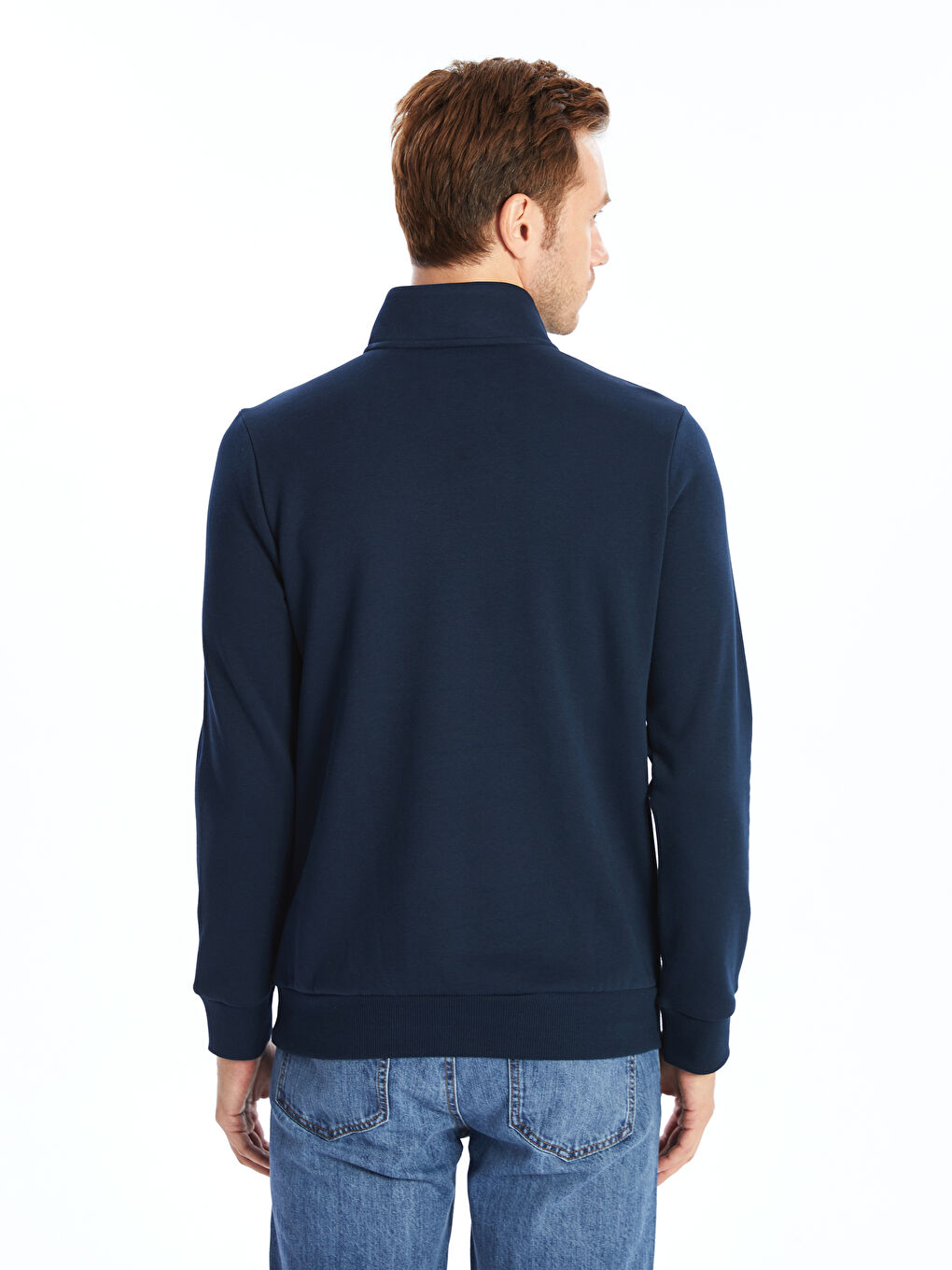 Lacivert Dik Yaka Uzun Kollu Erkek Kalın Sweatshirt-3