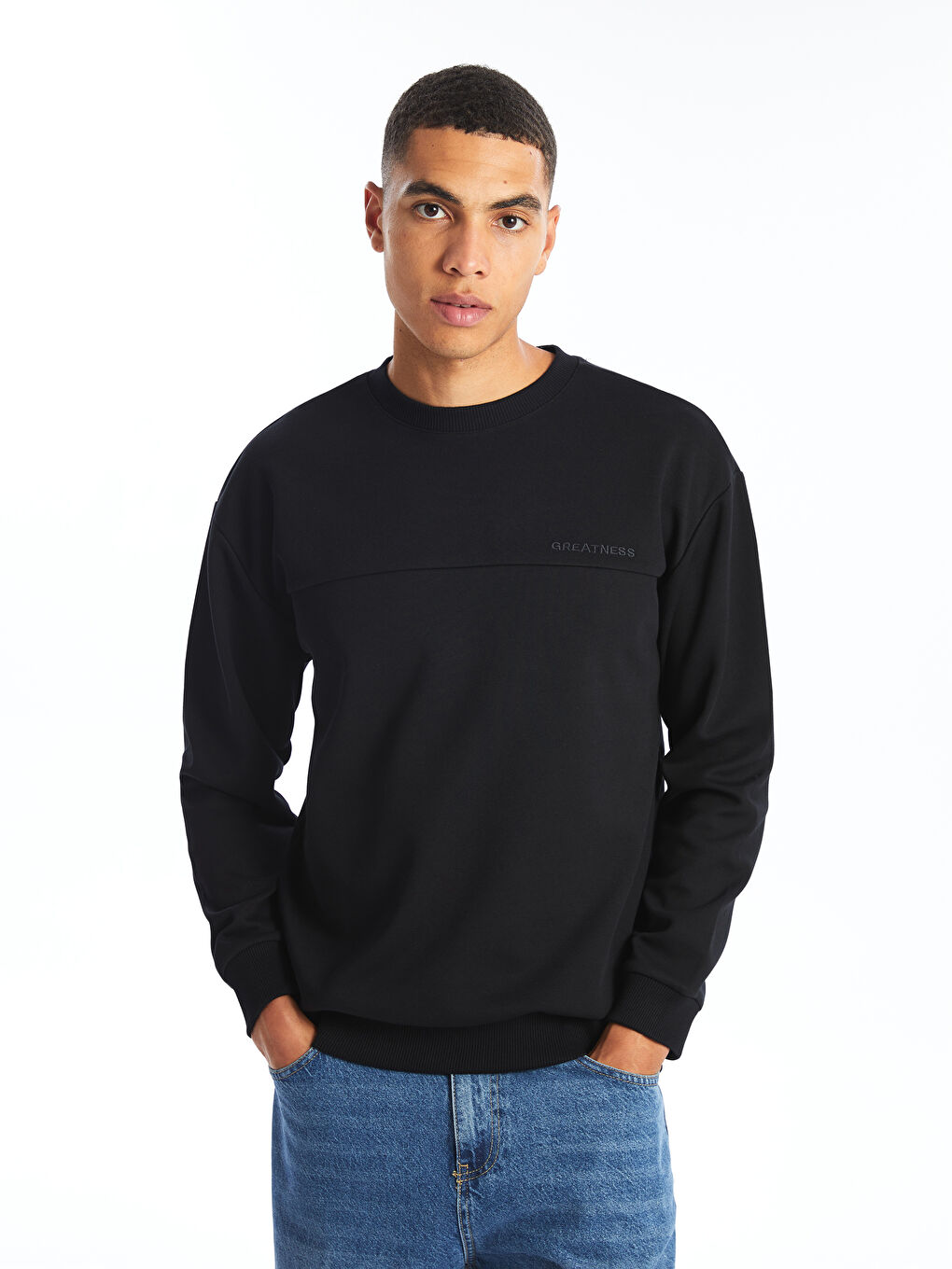 LCW Casual Siyah Bisiklet Yaka Uzun Kollu Baskılı Erkek Sweatshirt