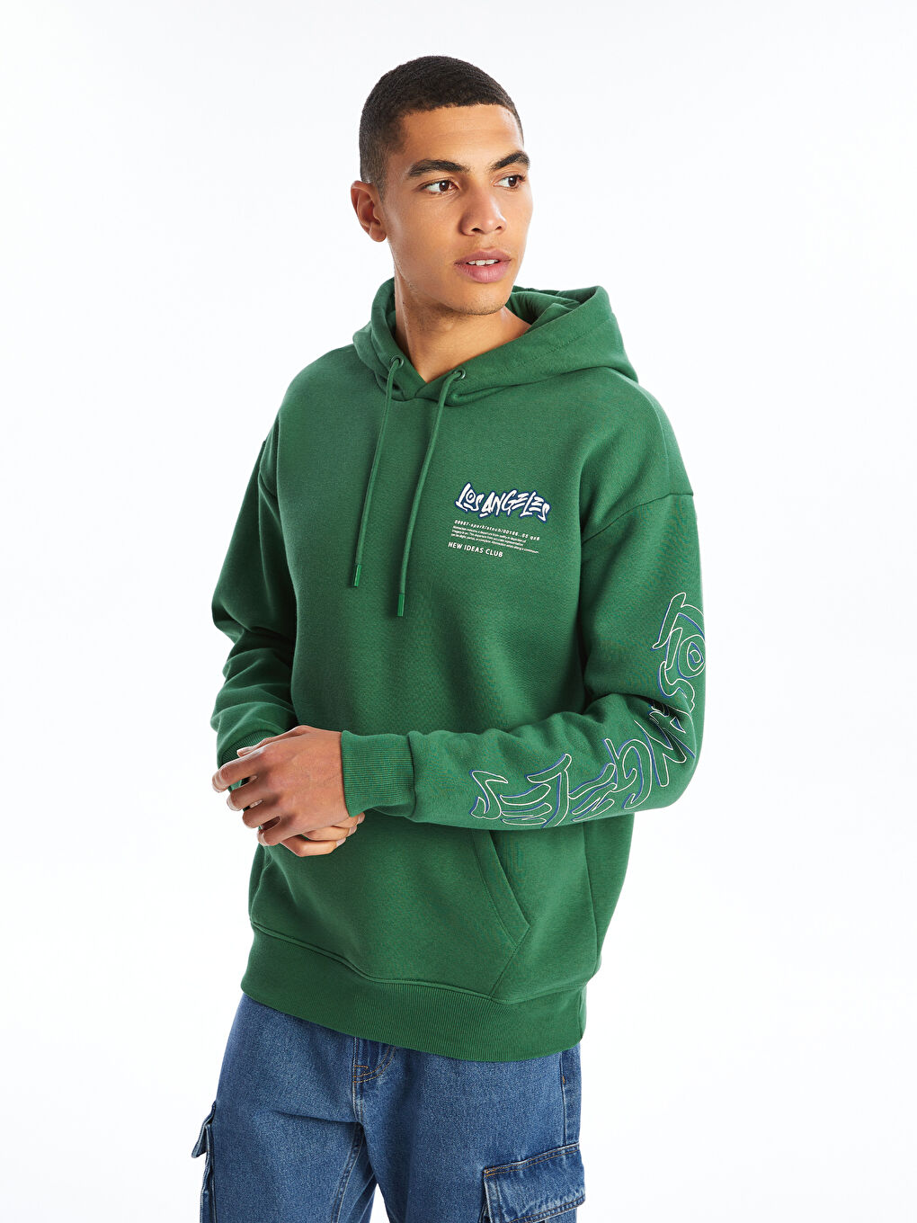 LCW Casual Yeşil Uzun Kollu Baskılı Erkek Hoodie