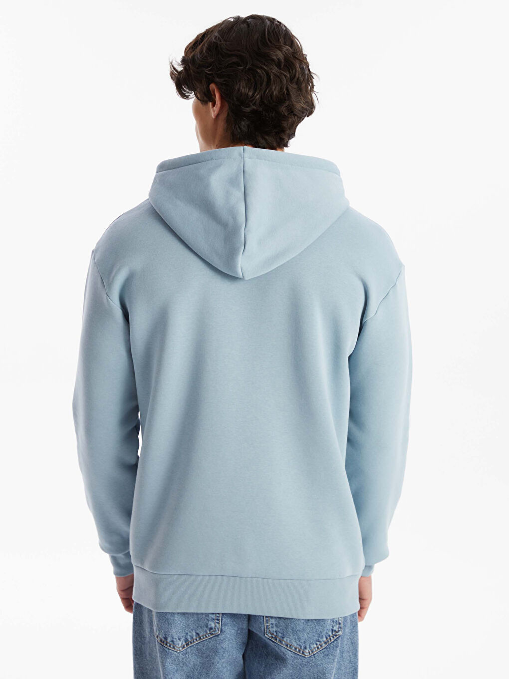 LCW Casual Mat Mavi Uzun Kollu Nakışlı Erkek Hoodie - 6