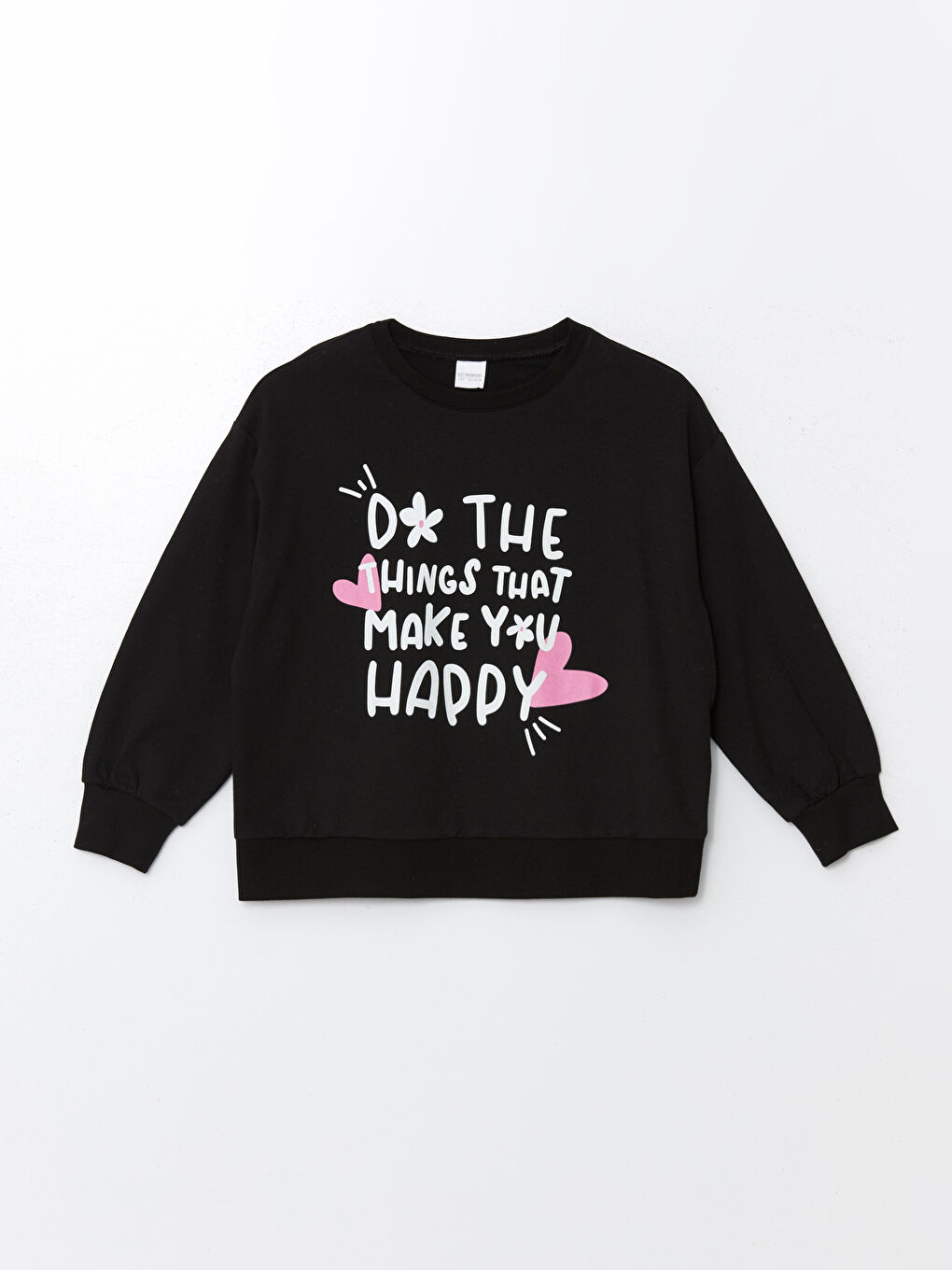 Siyah Bisiklet Yaka Kız Çocuk Pijama Üst