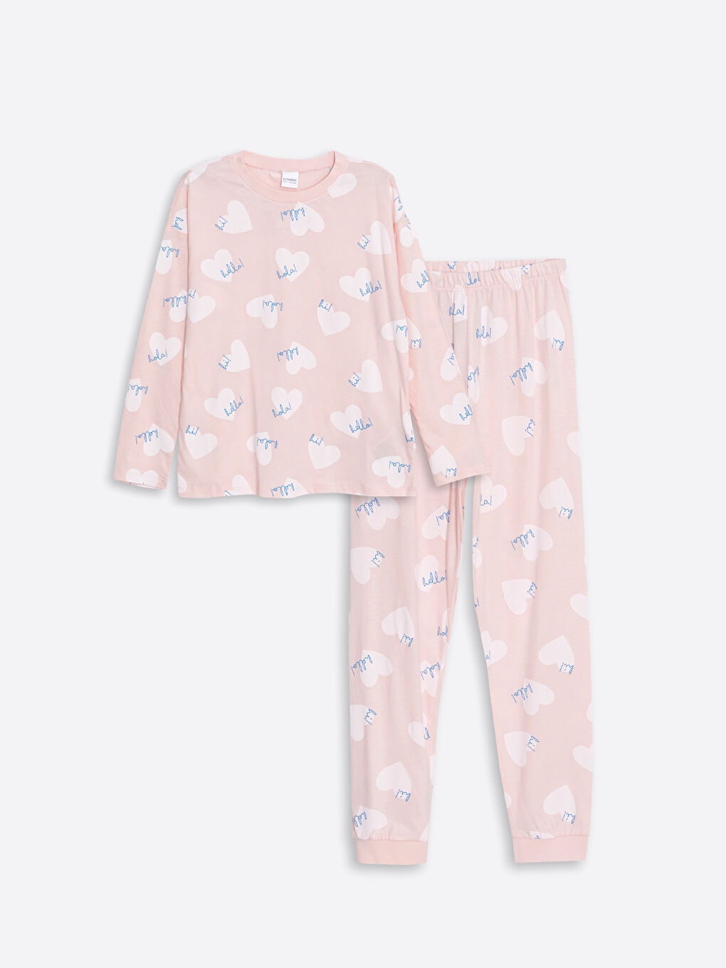 LCW Kids Pembe Baskılı Bisiklet Yaka Baskılı Kız Çocuk Pijama Takımı