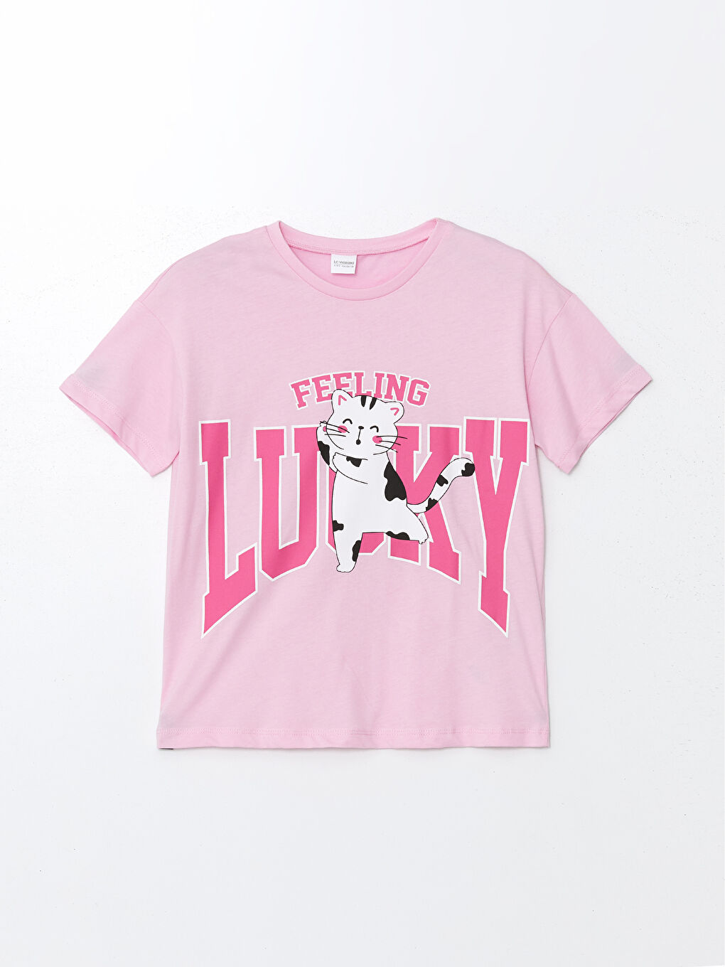 LCW DREAM Pembe Bisiklet Yaka Baskılı Kız Çocuk Pijama Üst