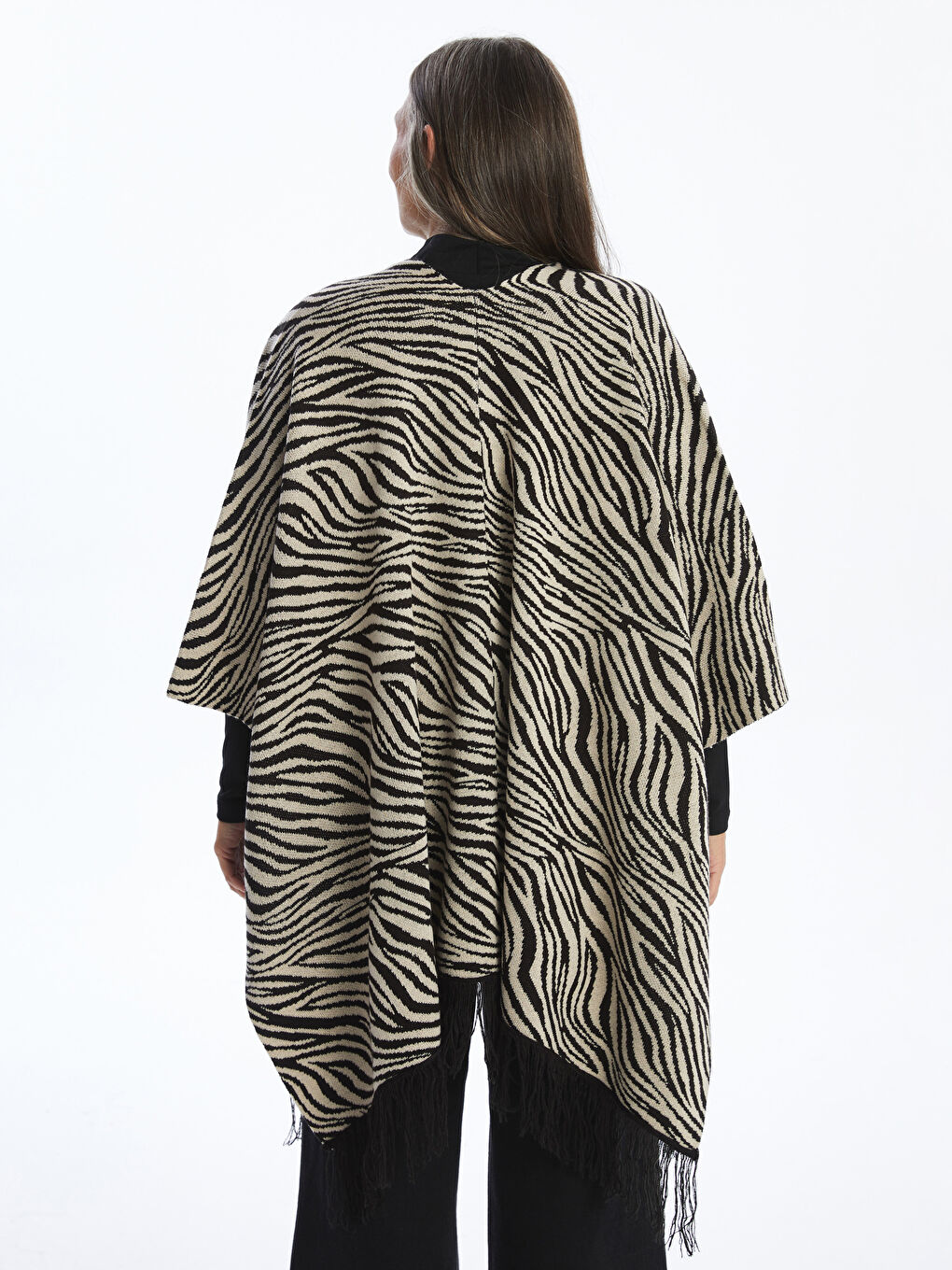 LCW Grace Shawl Collar Patterned Oversize Women's Knitwear Poncho -W42552Z8-MHJ