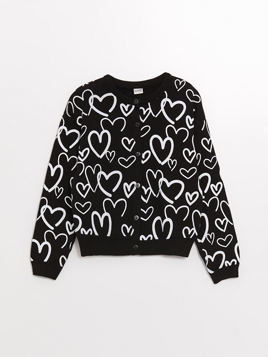 Siyah Bisiklet Yaka Desenli Uzun Kollu Kız Çocuk Triko Hırka