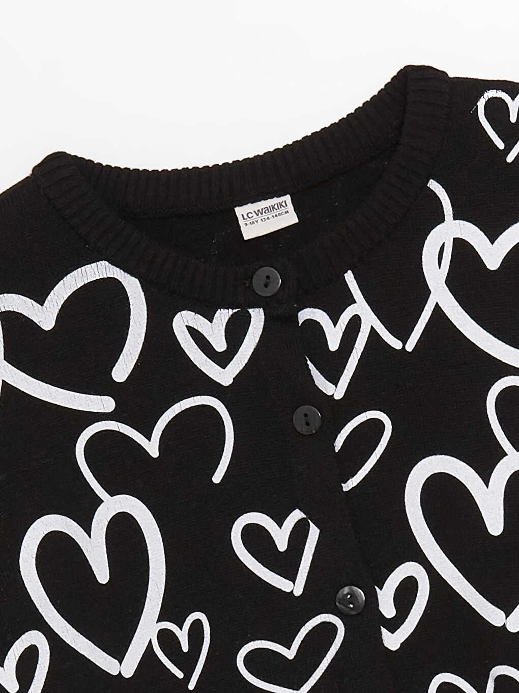 Siyah Bisiklet Yaka Desenli Uzun Kollu Kız Çocuk Triko Hırka-1