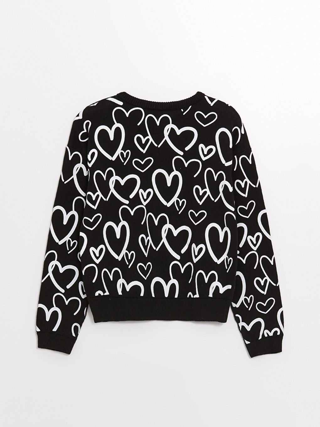 Siyah Bisiklet Yaka Desenli Uzun Kollu Kız Çocuk Triko Hırka-2