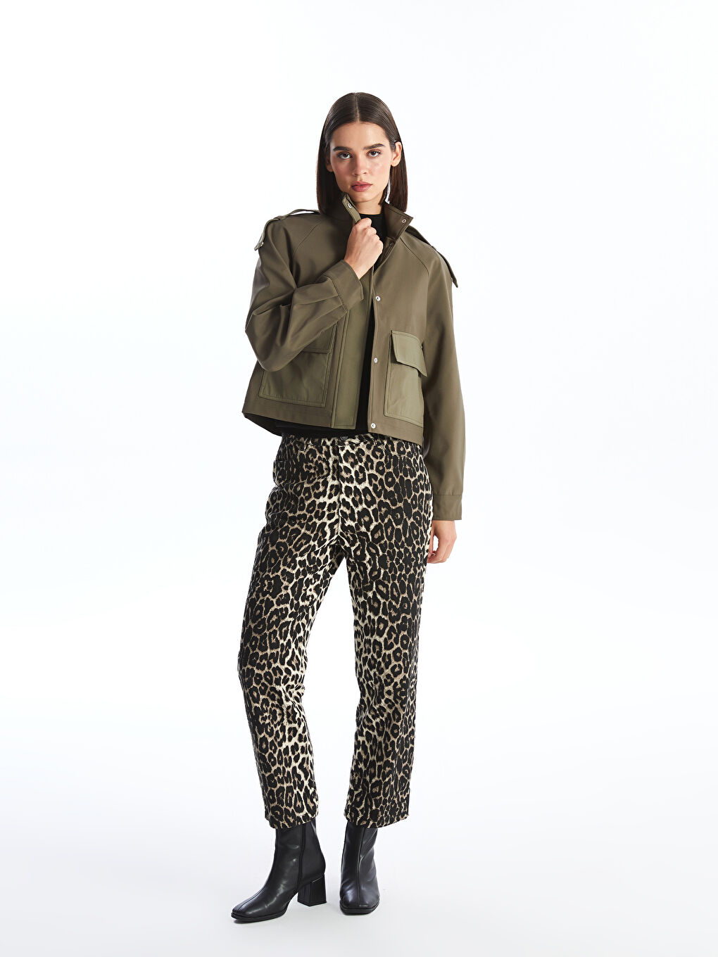 Women's Funnel Neck Plain Coat-1