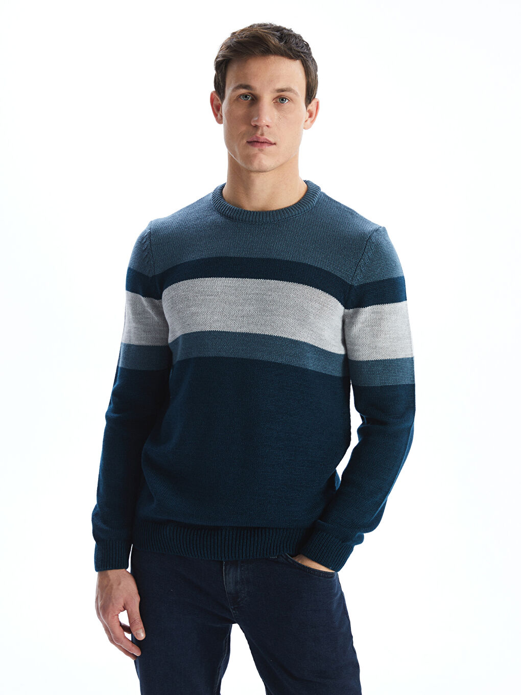 LC Waikiki Crew Neck Long Sleeve Color Block Men's Knitwear Sweater -W42727Z8-PJG