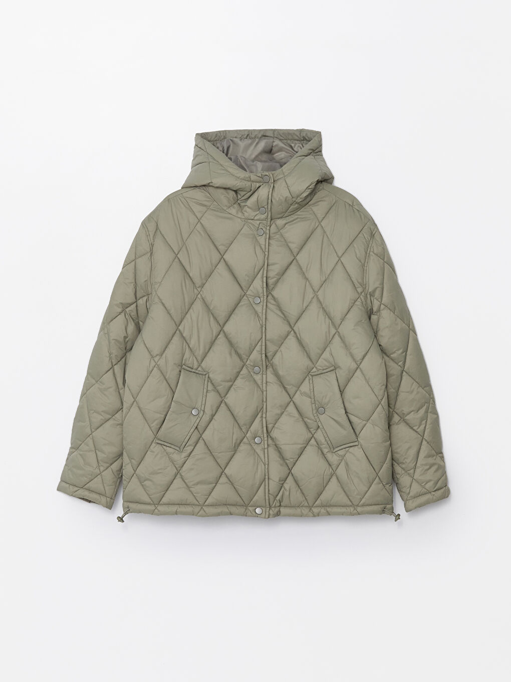 Haki Kapüşonlu Kapitone Oversize Kadın Şişme Mont-6