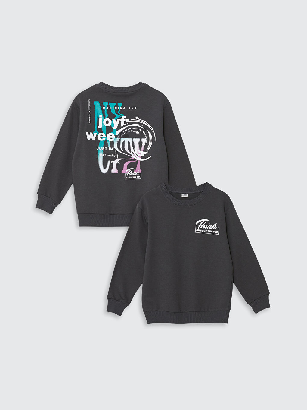 LCW Kids Antrasit Bisiklet Yaka Baskılı Uzun Kollu Erkek Çocuk Sweatshirt