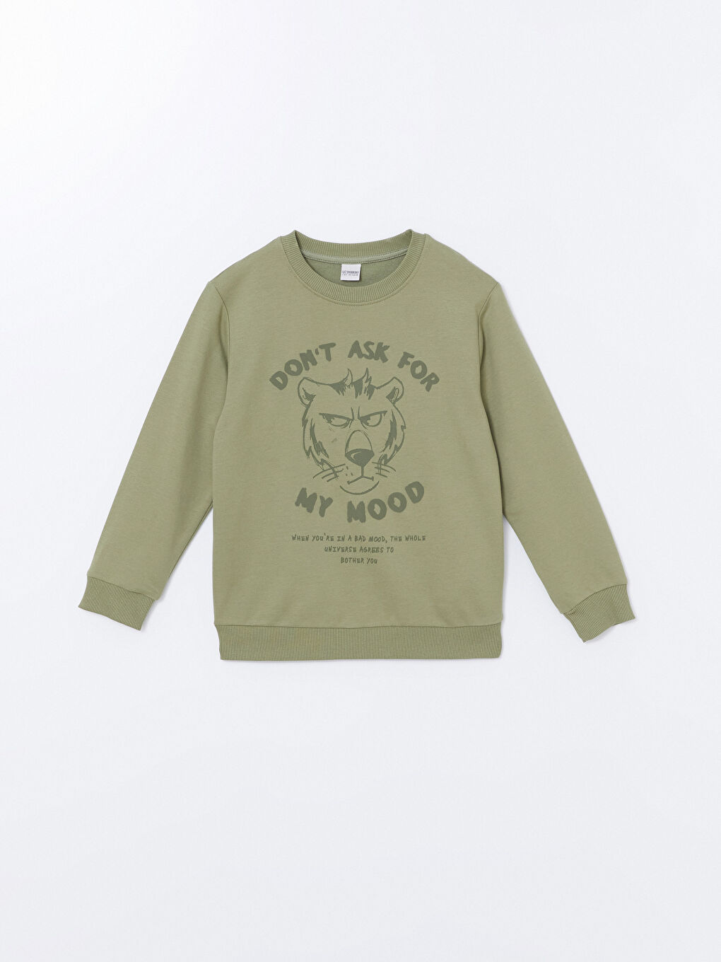 LCW Kids Yeşil Bisiklet Yaka Baskılı Uzun Kollu Erkek Çocuk Sweatshirt