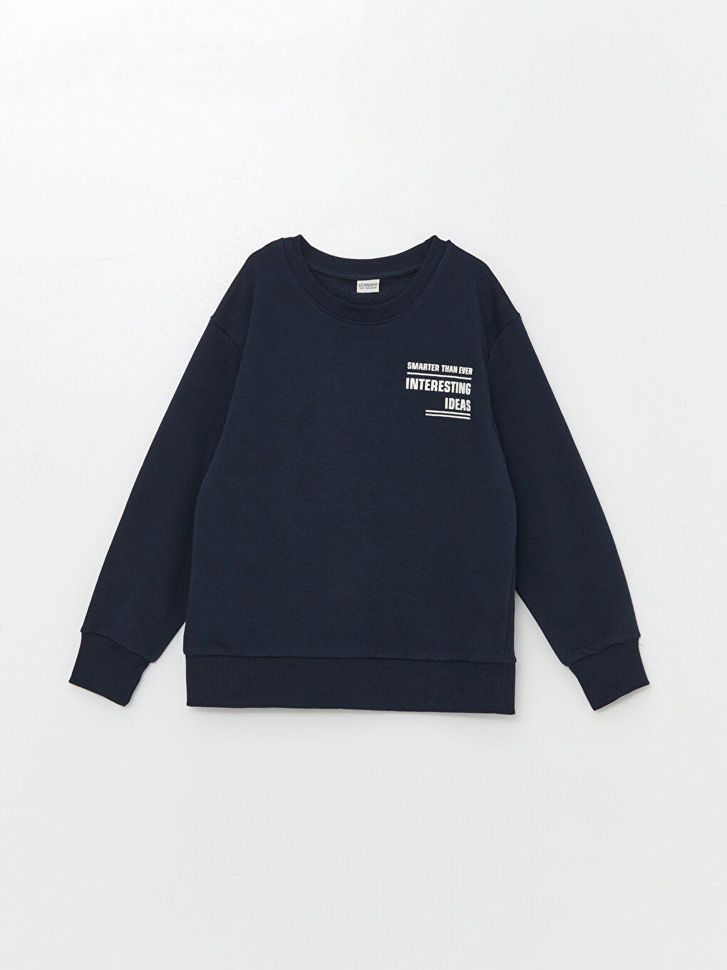 LCW Kids Lacivert Bisiklet Yaka Baskılı Uzun Kollu Erkek Çocuk Sweatshirt