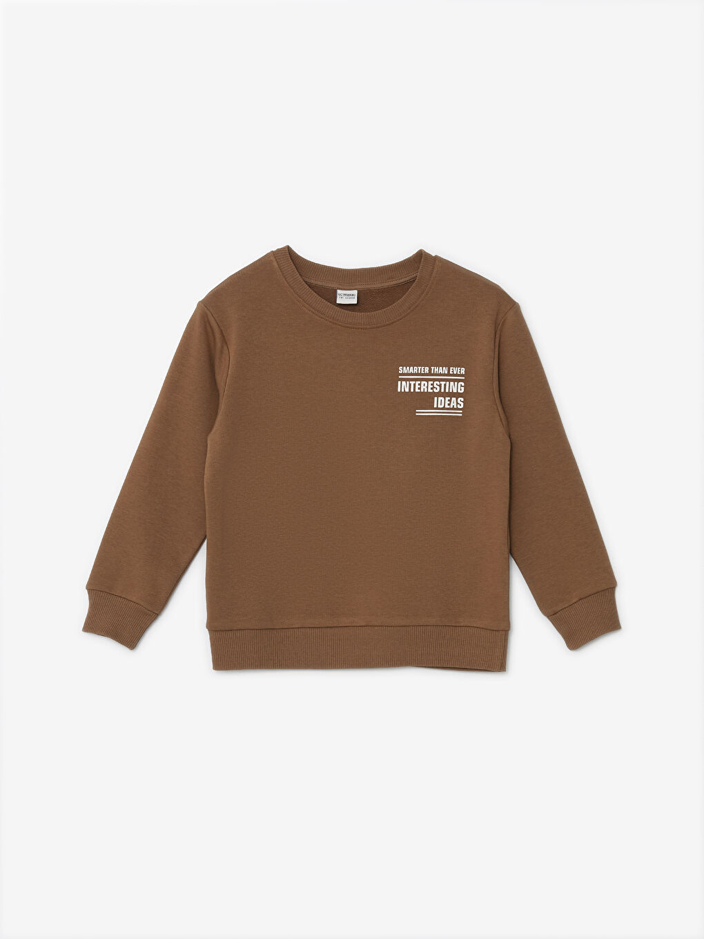 LCW Kids Kahverengi Bisiklet Yaka Baskılı Uzun Kollu Erkek Çocuk Sweatshirt