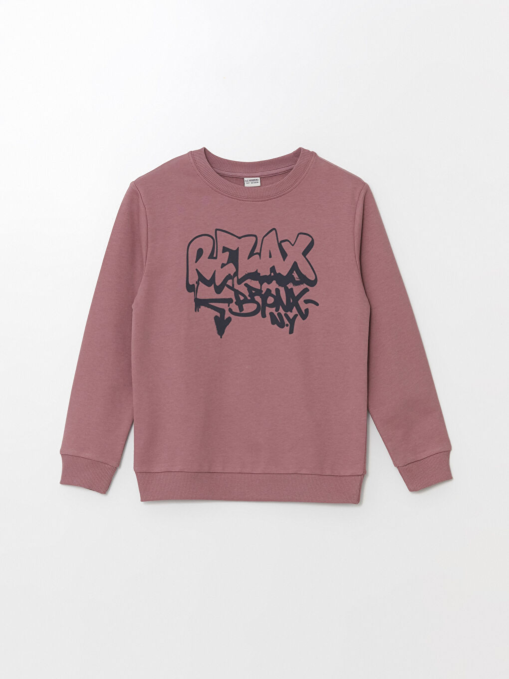 LCW Kids Pembe Bisiklet Yaka Baskılı Uzun Kollu Erkek Çocuk Sweatshirt