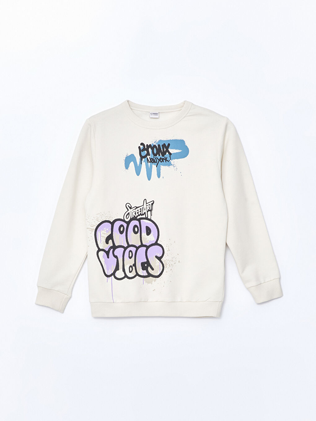 LCW Kids Açık Bej Bisiklet Yaka Baskılı Uzun Kollu Erkek Çocuk Sweatshirt - 1