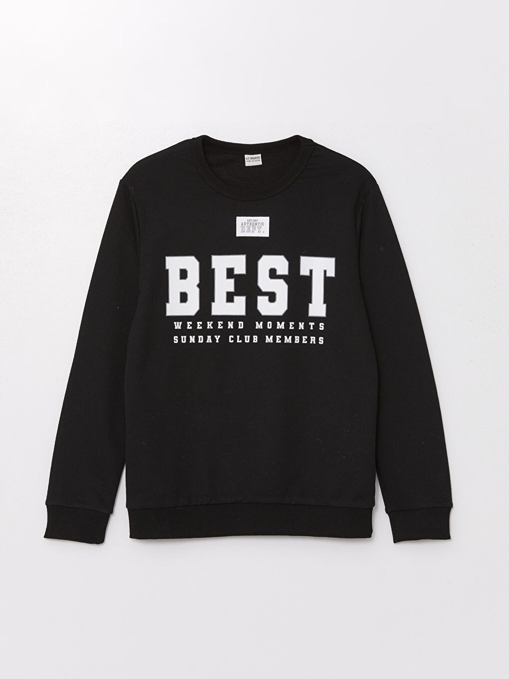 LCW Kids Yeni Siyah Bisiklet Yaka Baskılı Uzun Kollu Erkek Çocuk Sweatshirt