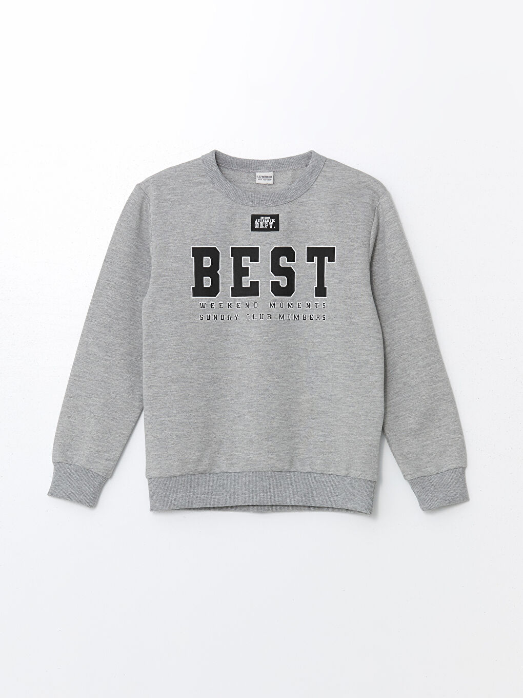 LCW Kids Orta Gri Melanj Bisiklet Yaka Baskılı Uzun Kollu Erkek Çocuk Sweatshirt