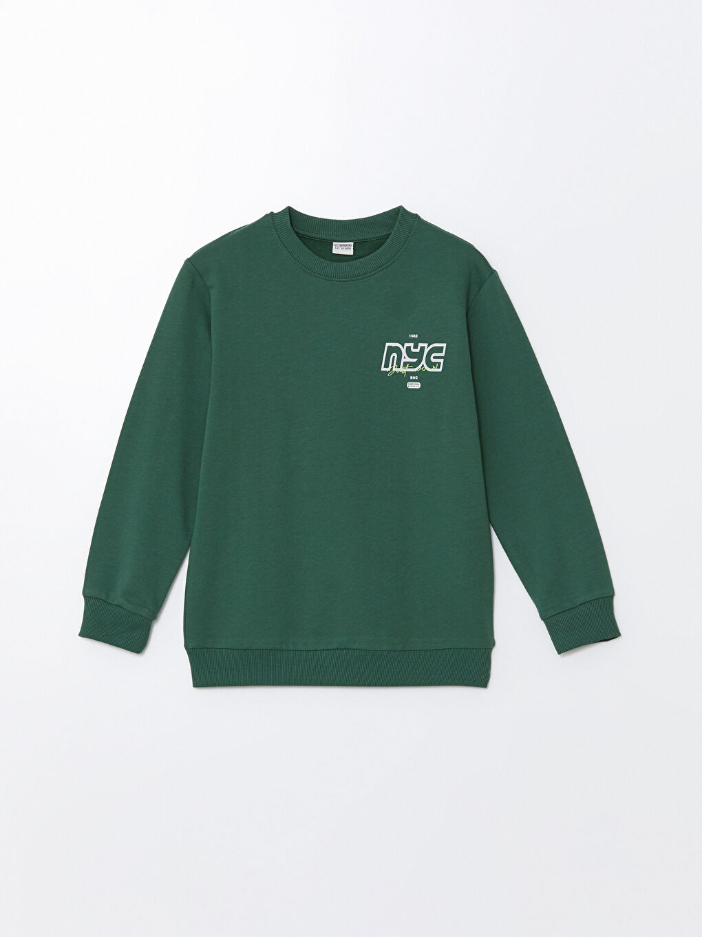 LCW Kids Yeşil Bisiklet Yaka Baskılı Erkek Çocuk Sweatshirt