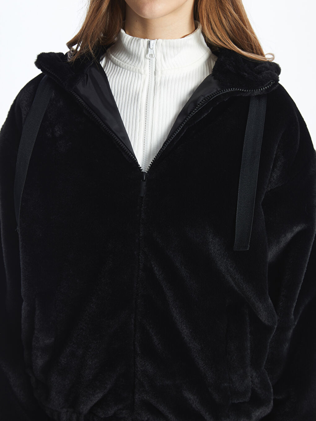 Hooded Oversize Women's Plush Coat-2