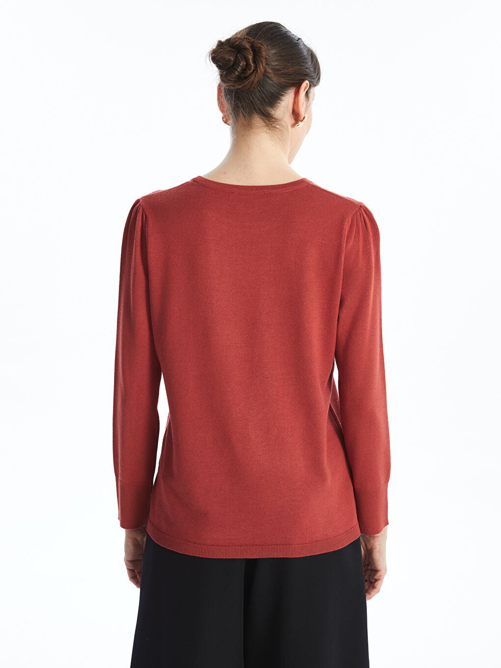 Kırmızı Bisiklet Yaka Taşlı Kadın Triko Kazak-3