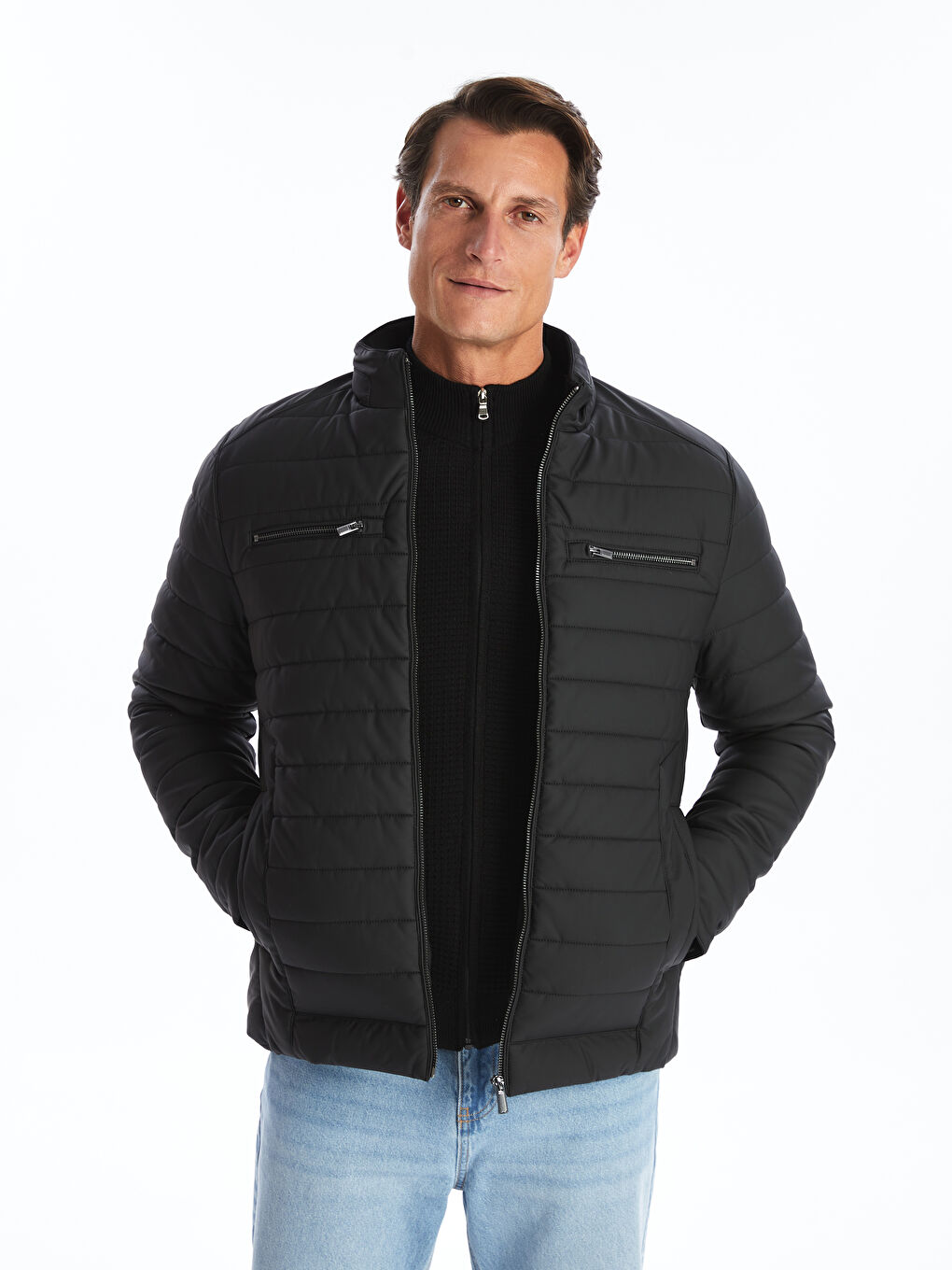 بالطو جلد صناعي بياقة قميص عادي للرجال