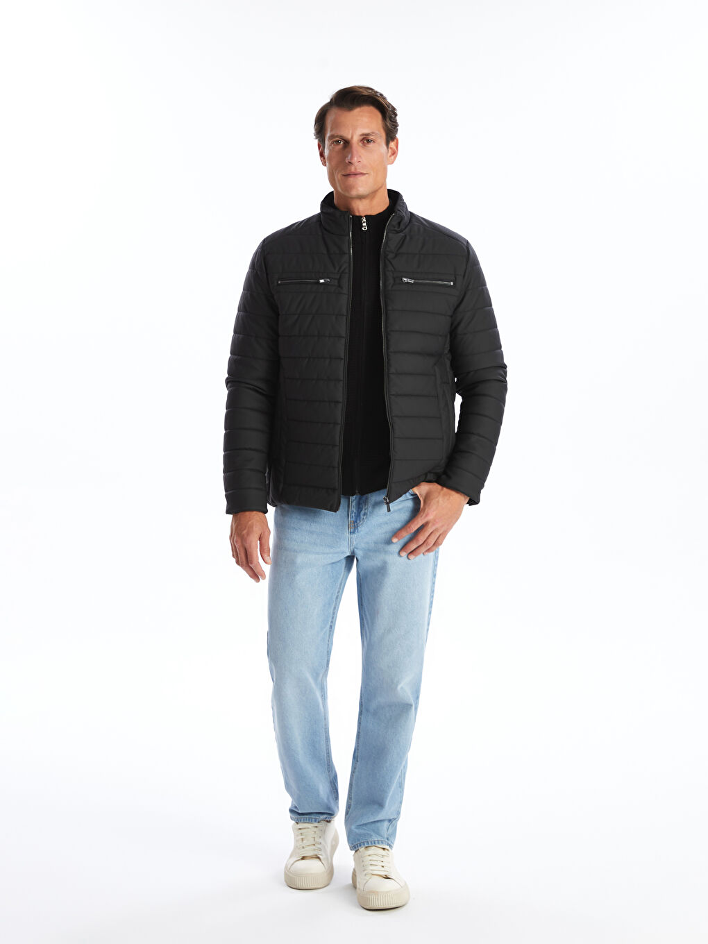 بالطو جلد صناعي بياقة قميص عادي للرجال-1