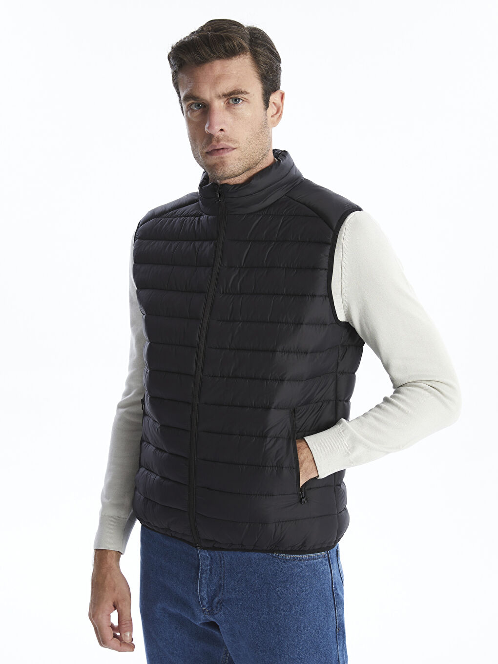 Gilet Doudoune à Col Cheminée pour Hommes Coupe Standard