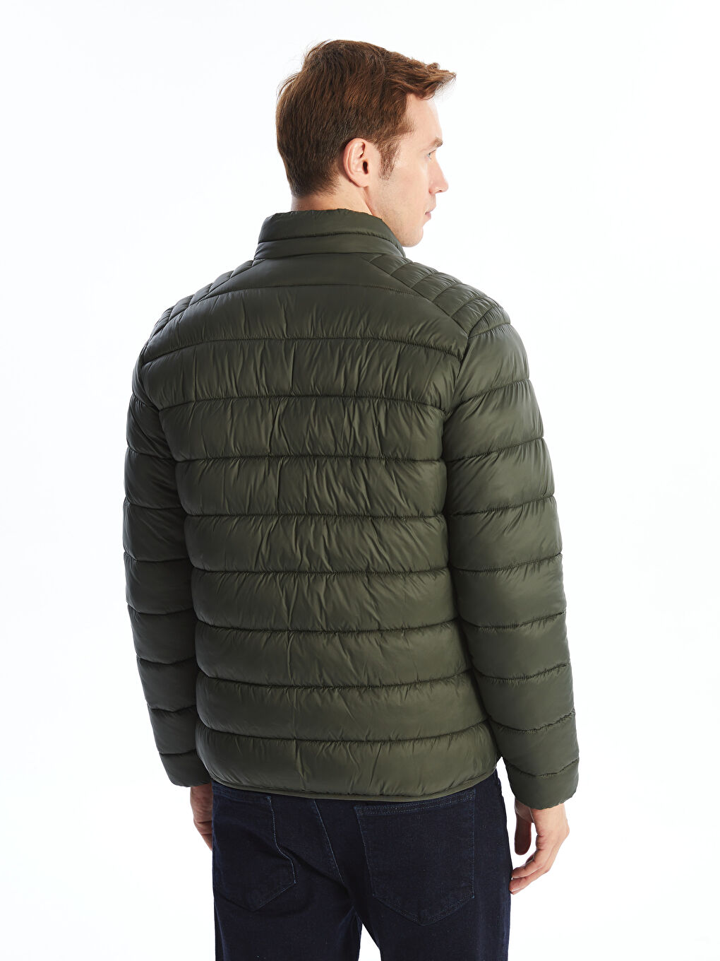 Haki Standart Kalıp Dik Yaka Erkek Şişme Mont-4