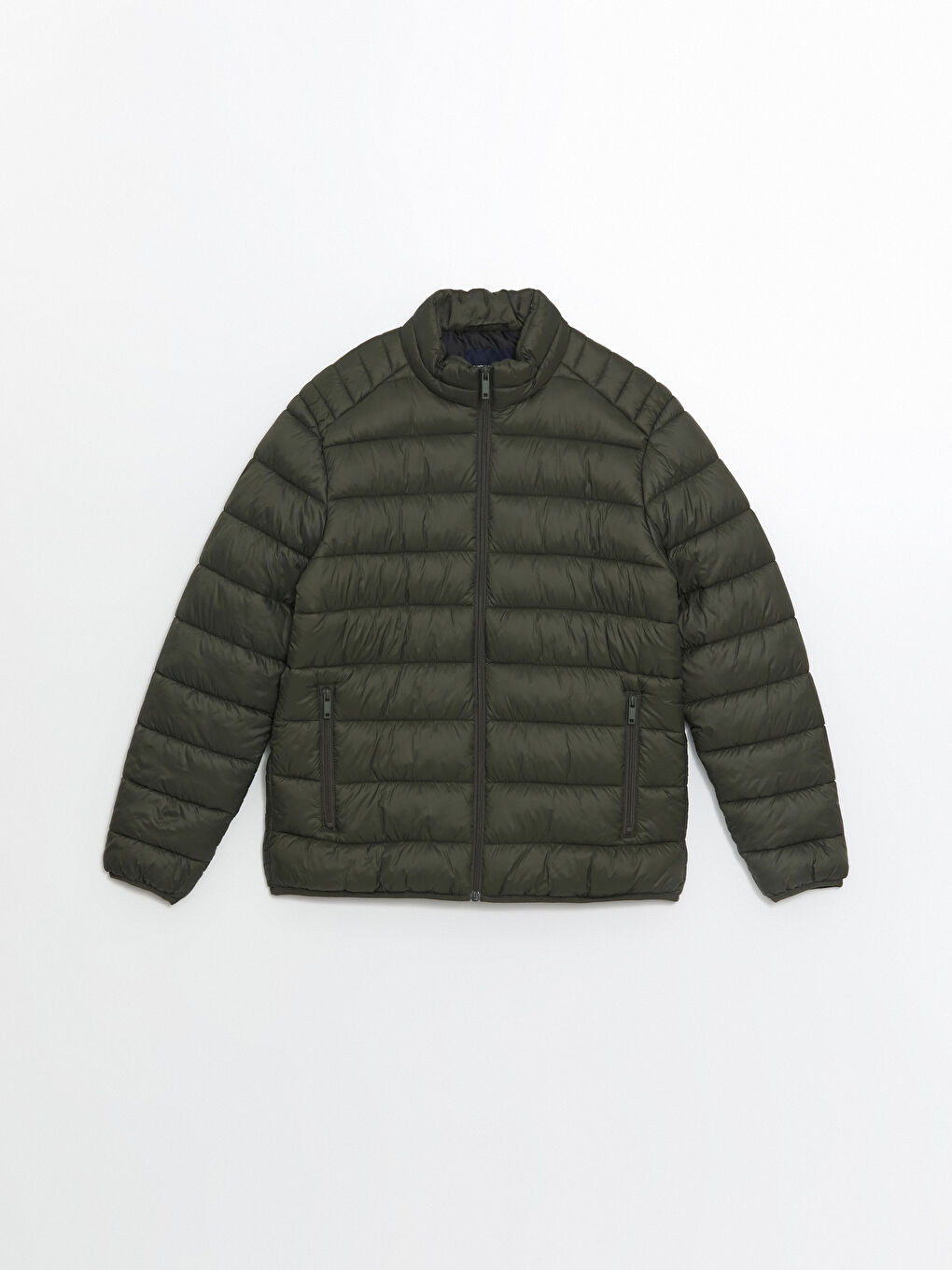 Haki Standart Kalıp Dik Yaka Erkek Şişme Mont-5