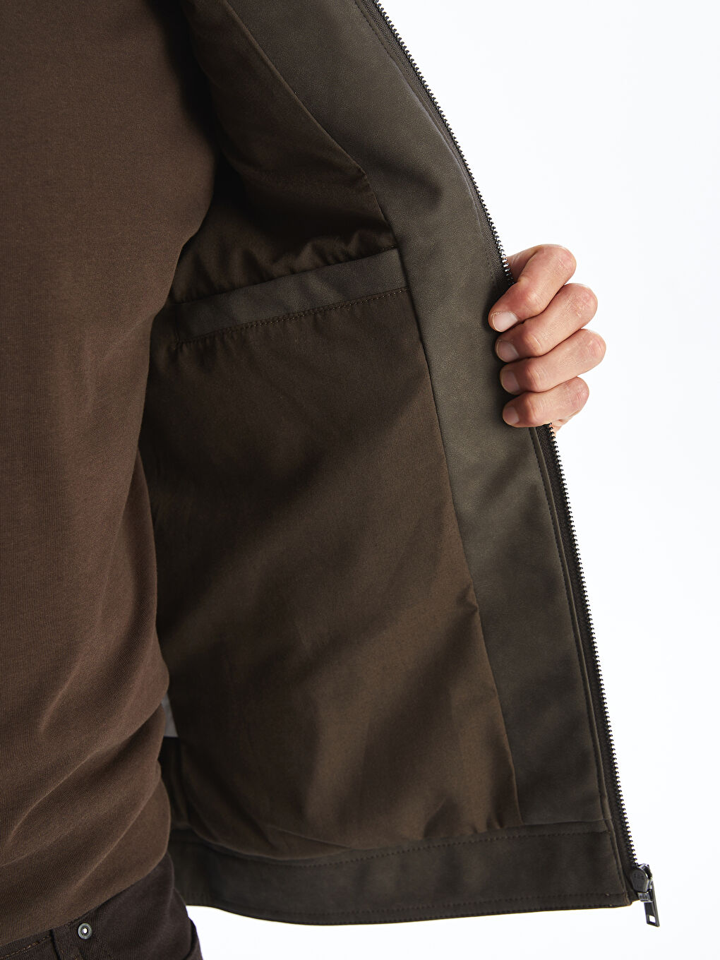 Standard Fit Funnel Neck Men's Faux Leather Jacket-4