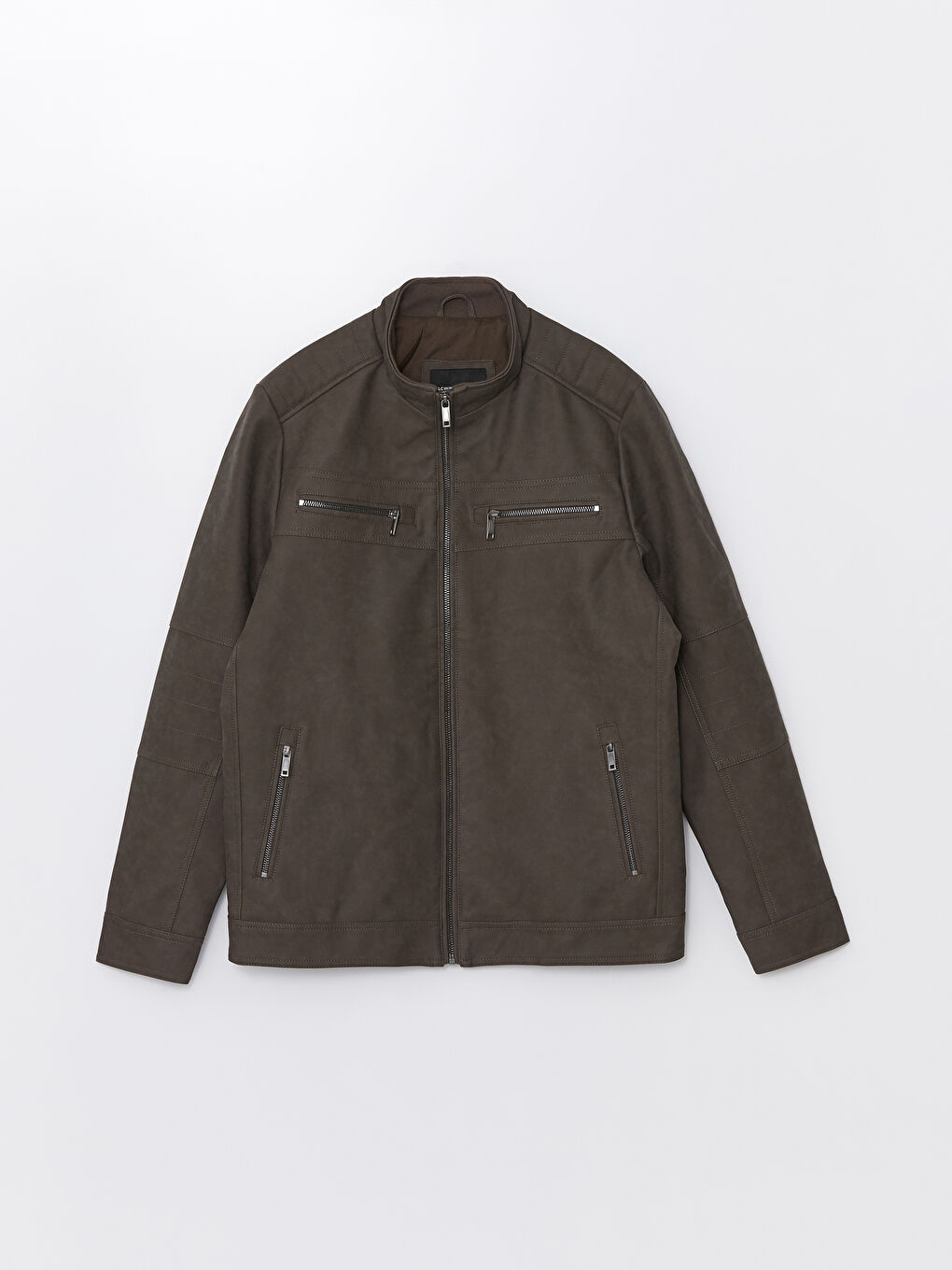 Standard Fit Funnel Neck Men's Faux Leather Jacket-7