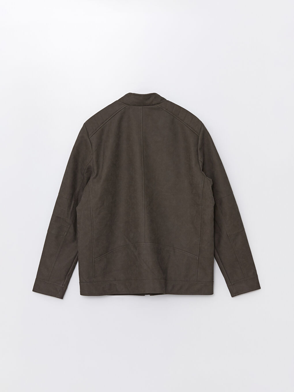 Standard Fit Funnel Neck Men's Faux Leather Jacket-8