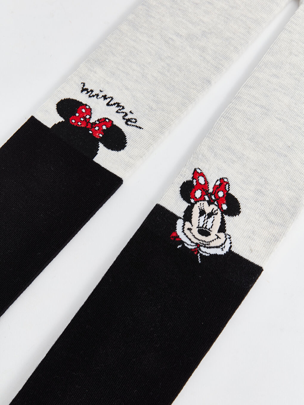 LCW Kids Gri Melanj Minnie Mouse Desenli Kız Çocuk Külotlu Çorap - 1