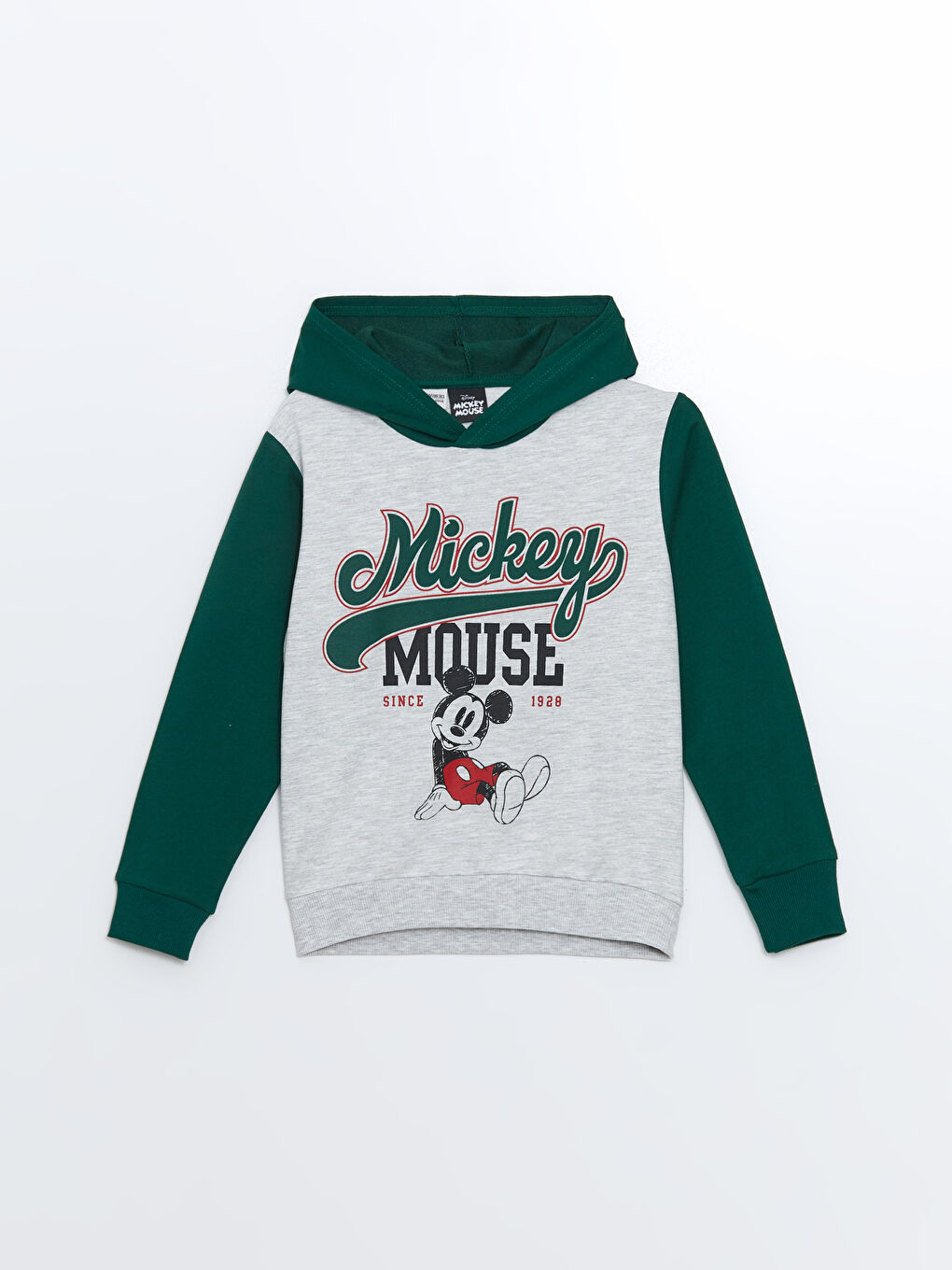 Bej Kapüşonlu Mickey Mouse Baskılı Erkek Çocuk Sweatshirt