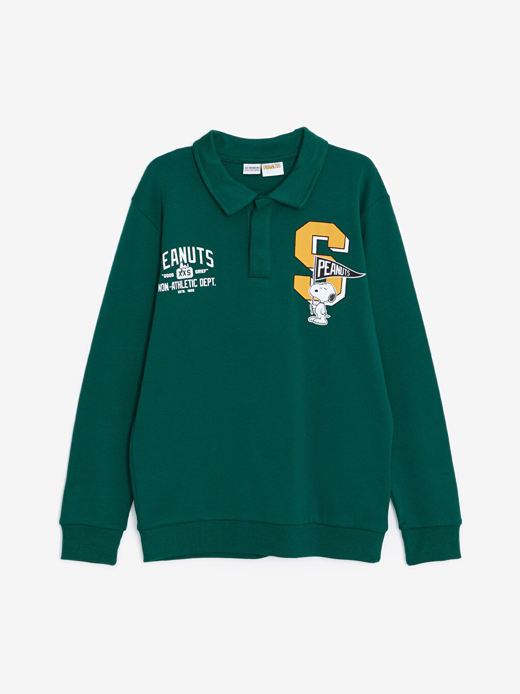 LCW Kids Yeşil Polo Yaka Snoopy Baskılı Erkek Çocuk Sweatshirt