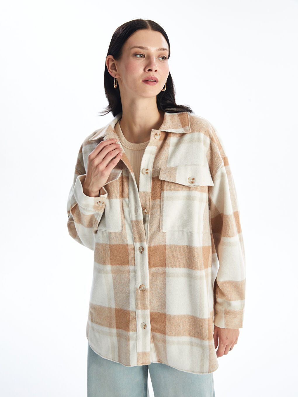 LCW Modest Plaid Oversize Women's Flannel Shirt Jacket -W43298Z8-LKQ