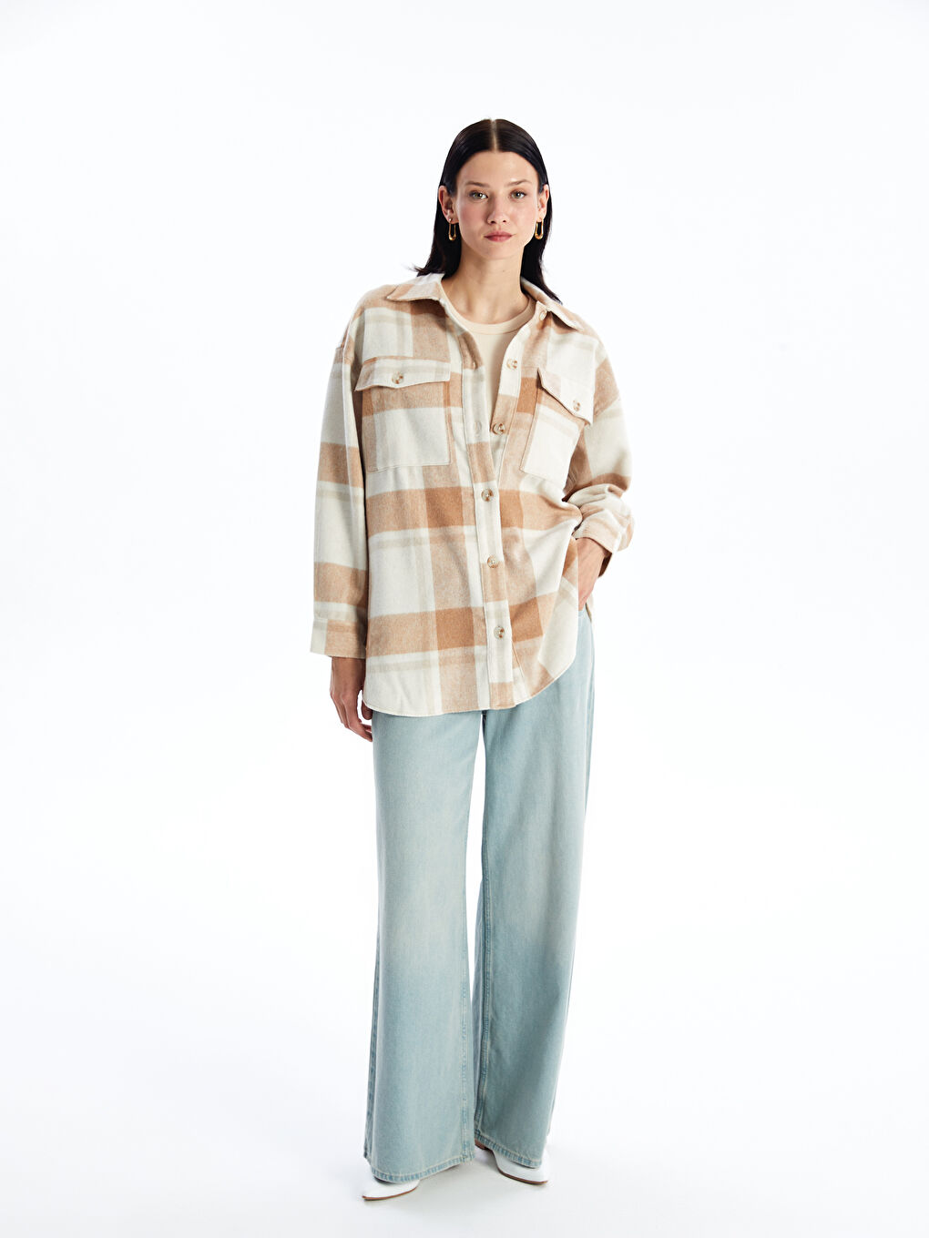 LCW Modest Plaid Oversize Women's Flannel Shirt Jacket -W43298Z8-LKQ